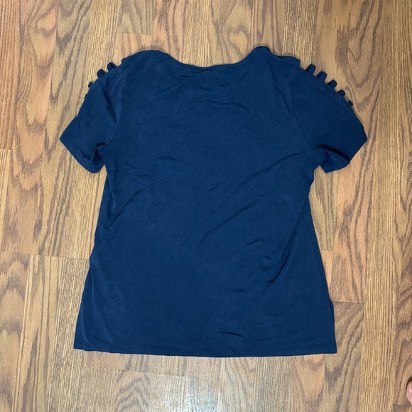 Michael Michael Kors Midnight Blue Ladder Cut Short Sleeve Blouse - Picture 3 of 3